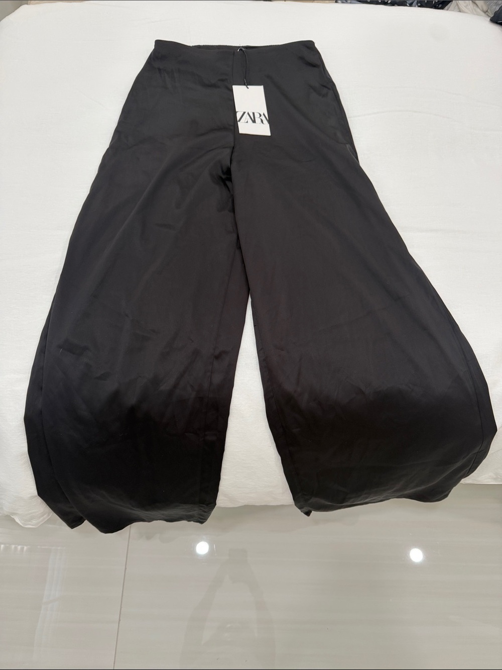 Zara Satin Black Wide-Leg Pants